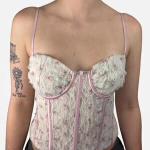 Pretty garbage floral lace corset top pink trim bustier